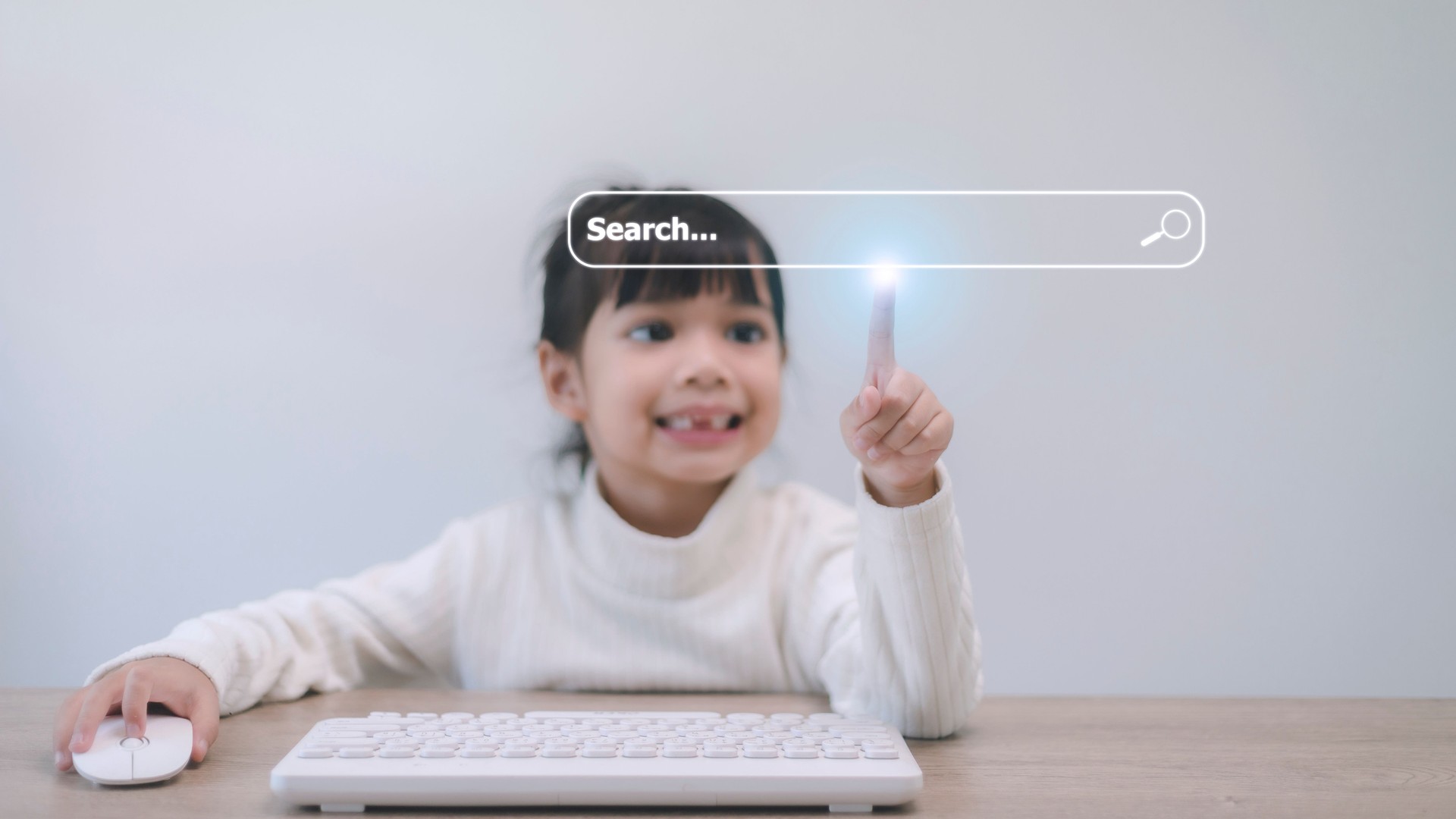 People hand using laptop or computor searching for information in internet online society web with search box icon and copyspace.
